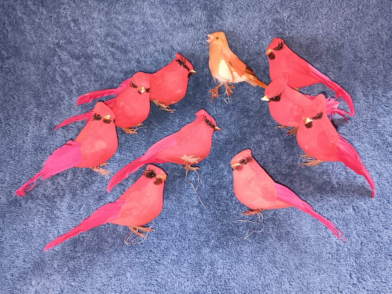 Wired Artificial 9 Red Cardinal Birds 1 Brown Mix Arrangement Decorations Arts
