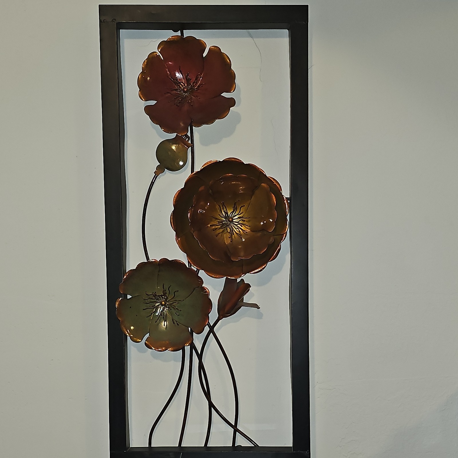 Metal Floral Wall Art Arrangement, Bronze Red Green Gold Black Flowers