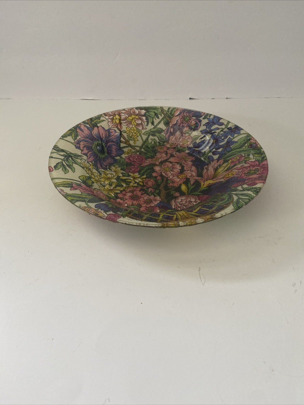 Floral Bouquet Paper Machet 9” Plate Multicolored Rich Color Decor Love
