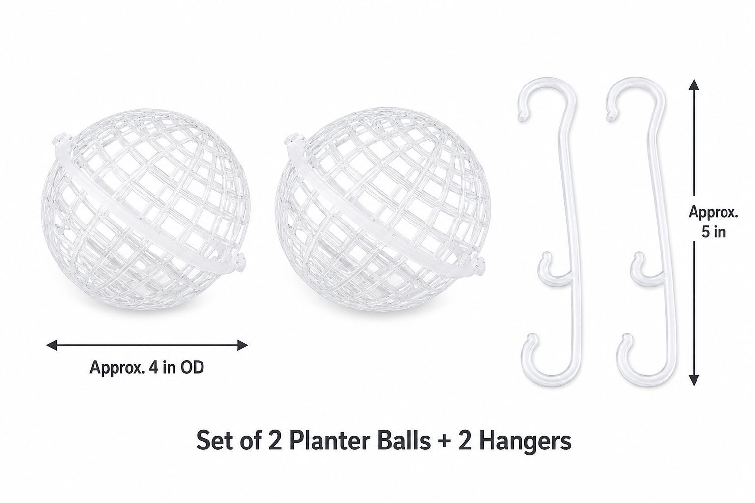 Hanging Moss Ball Planter Set of 2, 4 Inch Orchid Fern and Air Plant Baskets