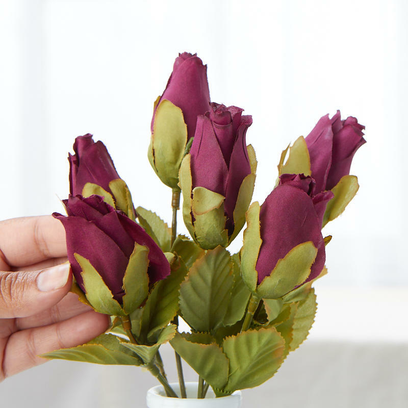 Group of 4 Dark Wine Artificial Rose 10″ Floral Bushes