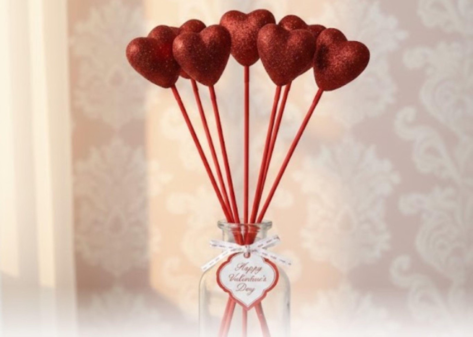 Red Glitter Heart Picks Valentine’s Day Picks Home For Baskets Party Supplies