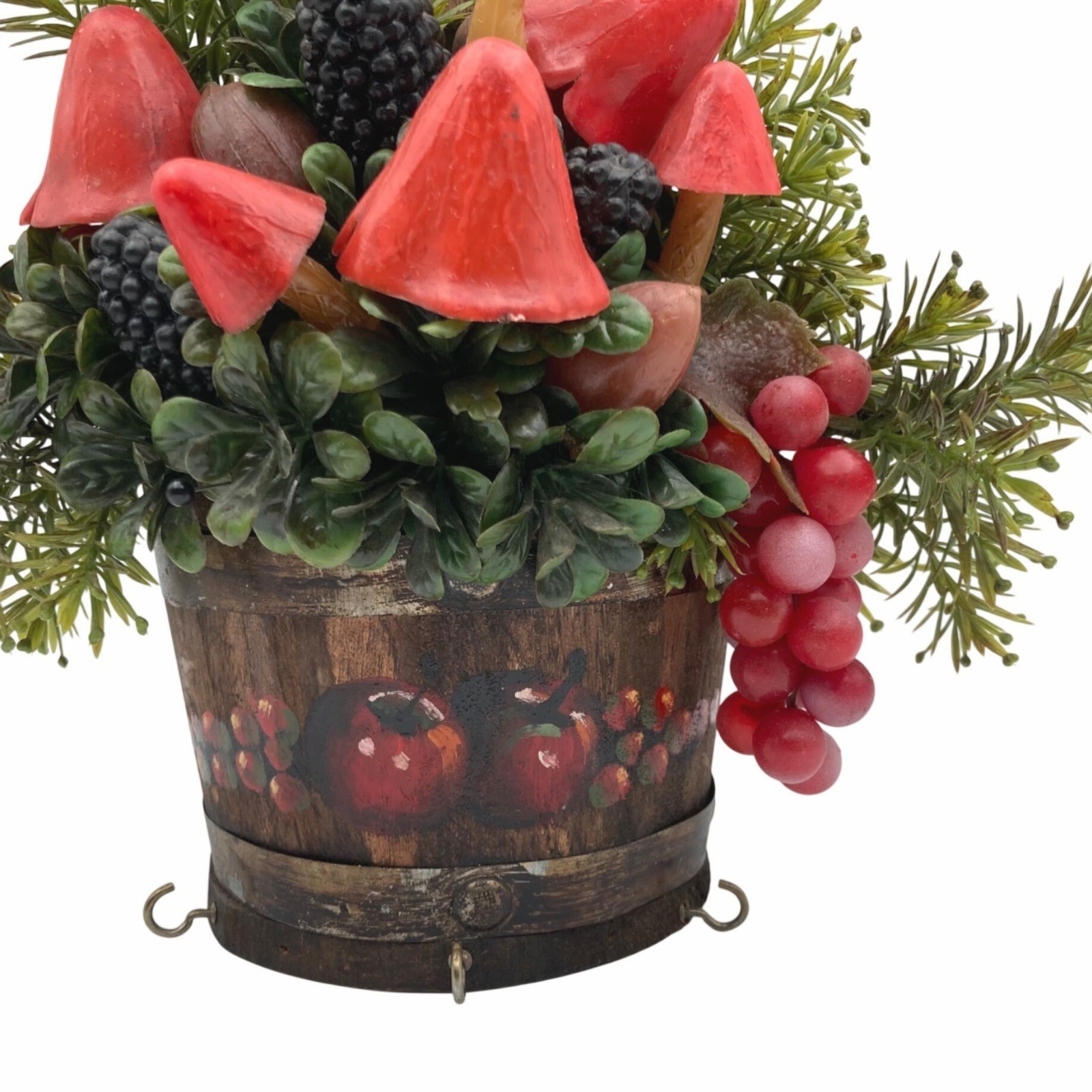 Vintage KIM ORIGINALS Faux Floral Arrangement Wall Decor Mushrooms Wood Basket
