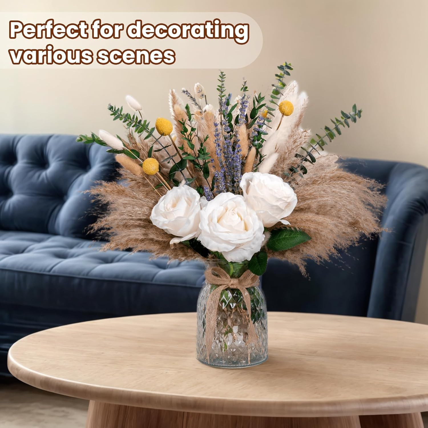 Faux Flower Arrangement with Vase, Center Pieces Decoration for Table, Pampas Gr