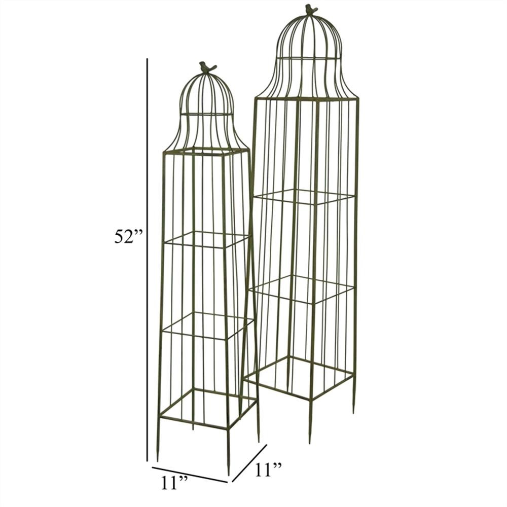 Bowery Hill Plant Trellis Set of 2 in Green Metal with Cage Design