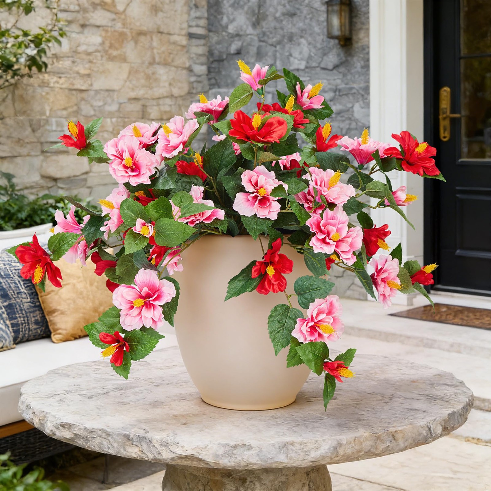 Artificial Flowers for Outdoors Indoors,2 Bunches Fake Hibiscus with Realisti…
