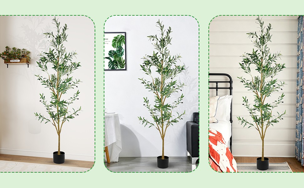 7FT Tall Olive Trees Artificial Indoor Faux Olive Tree Natural Wood Trunk Décor