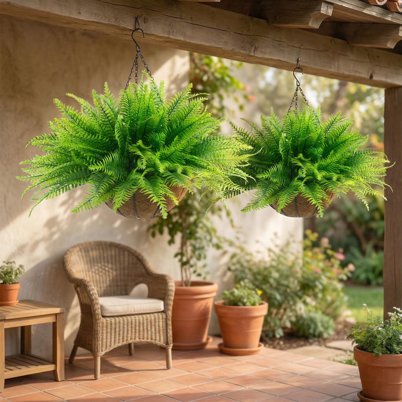 2 Pcs Fake Ferns Plant baskets,Artificial Hanging Plants, 2 Hanging Planters …