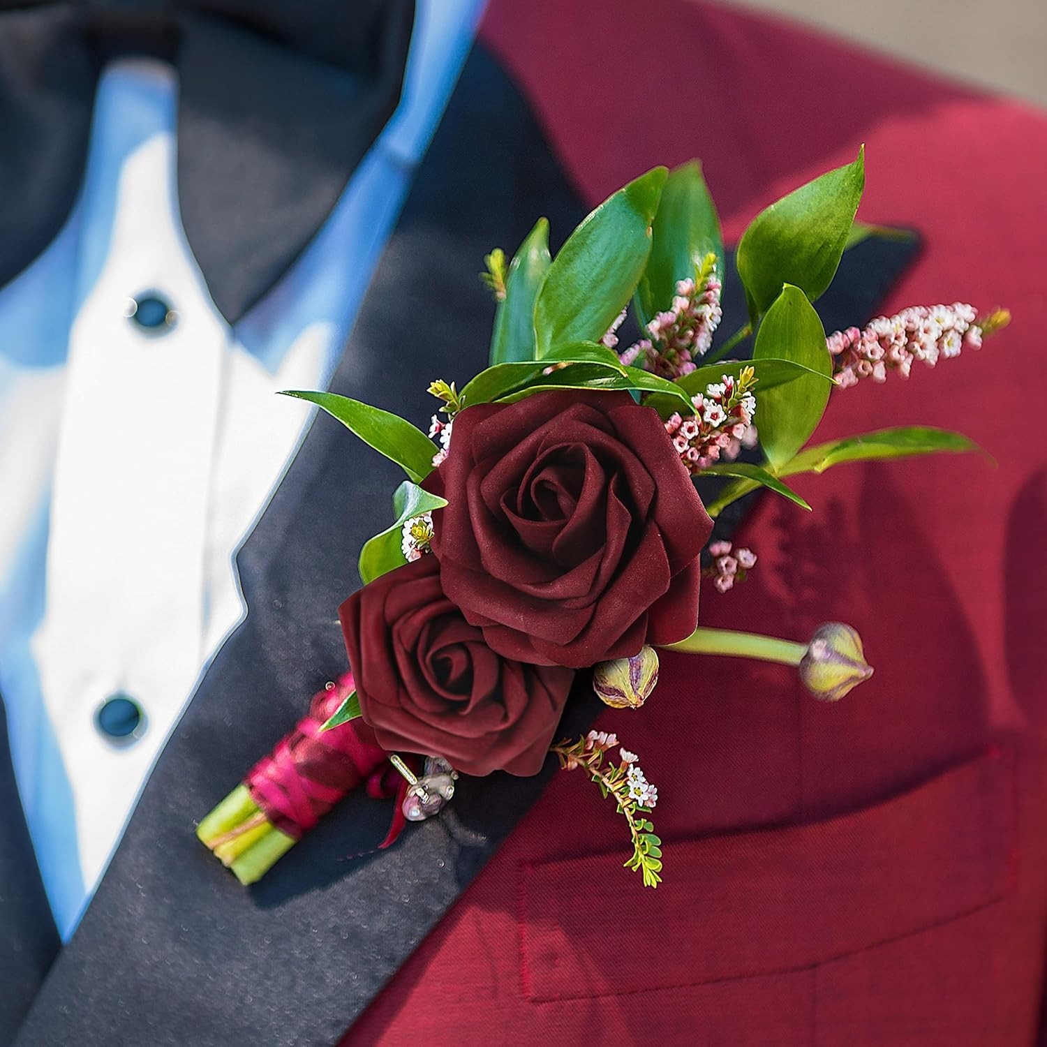 50Pcs Burgundy Artificial Foam Roses – Realistic Floral Decor for Weddings