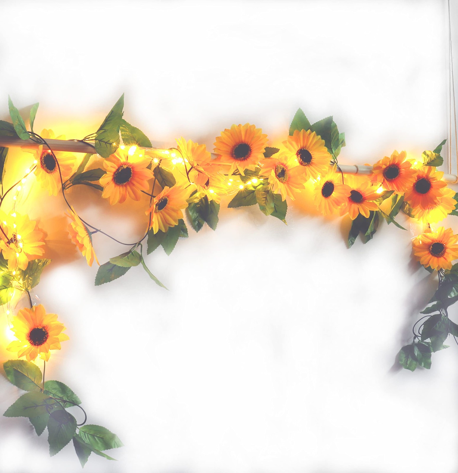 Artificial Sunflower Garland 2 Pack 8.8FT 100 LED Lights Indoor Outdoor