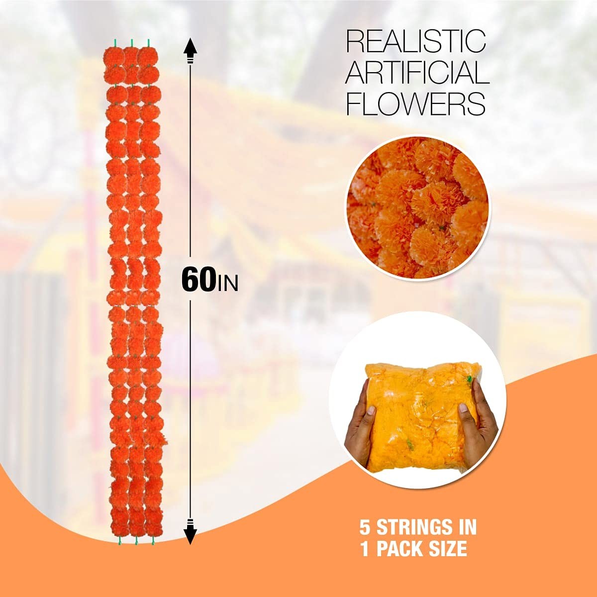 Krati Exports 5 PC – 5 feet Marigold Garland |Indian/American Wedding Party