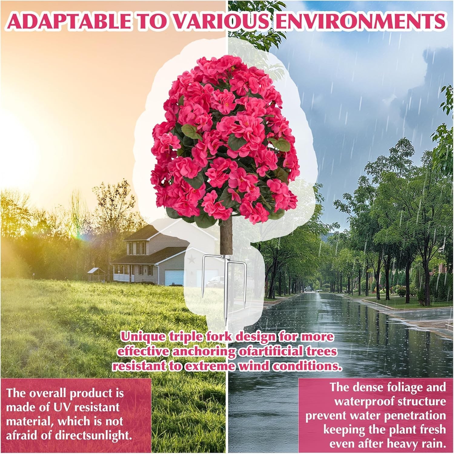 Artificial Topiary Flower Balls Outdoor Set of 2, UV Resistant Faux Outdoor P…
