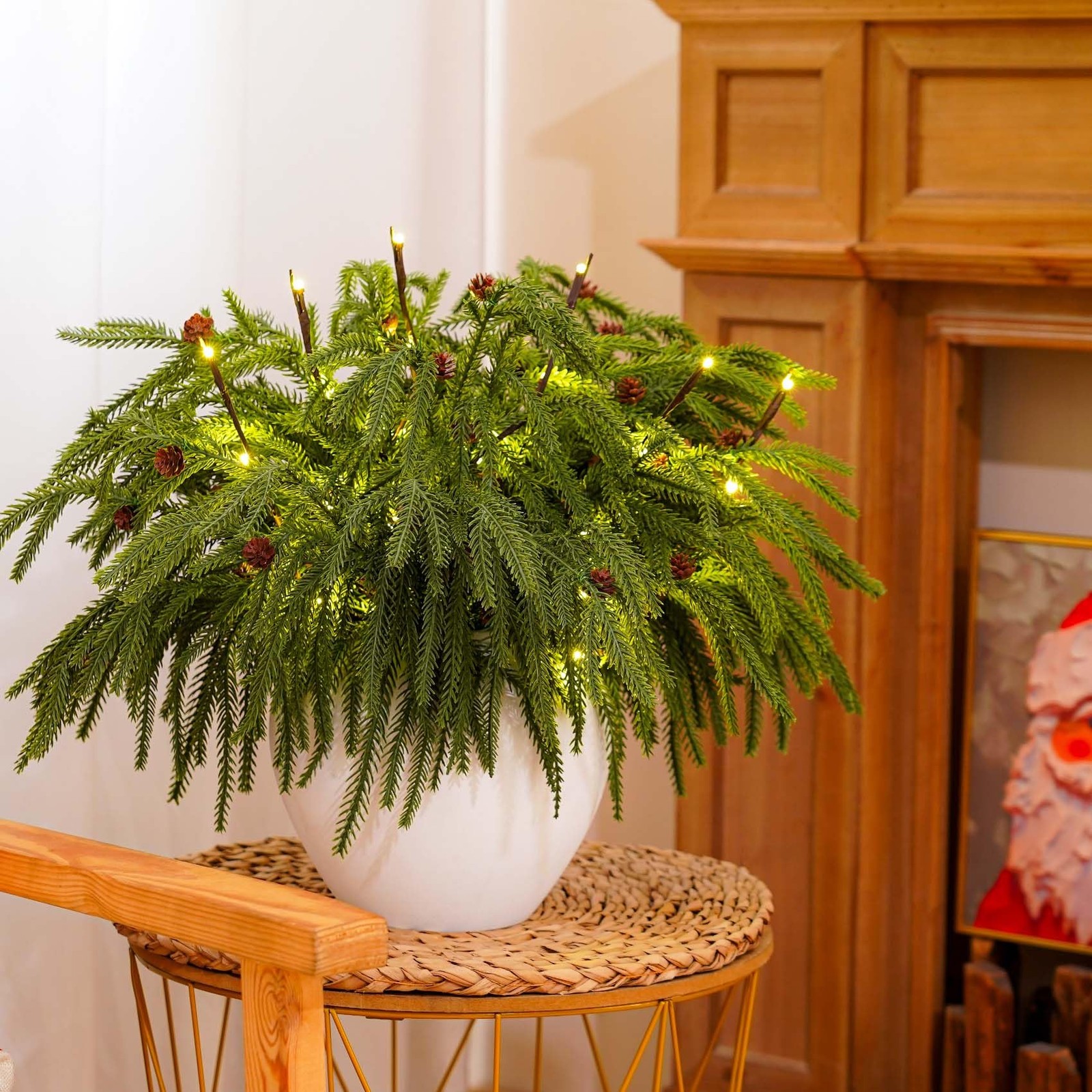12 Pcs Christmas Norfolk Pine Branches with Branch Lights – 18″ Norfolk Pine …