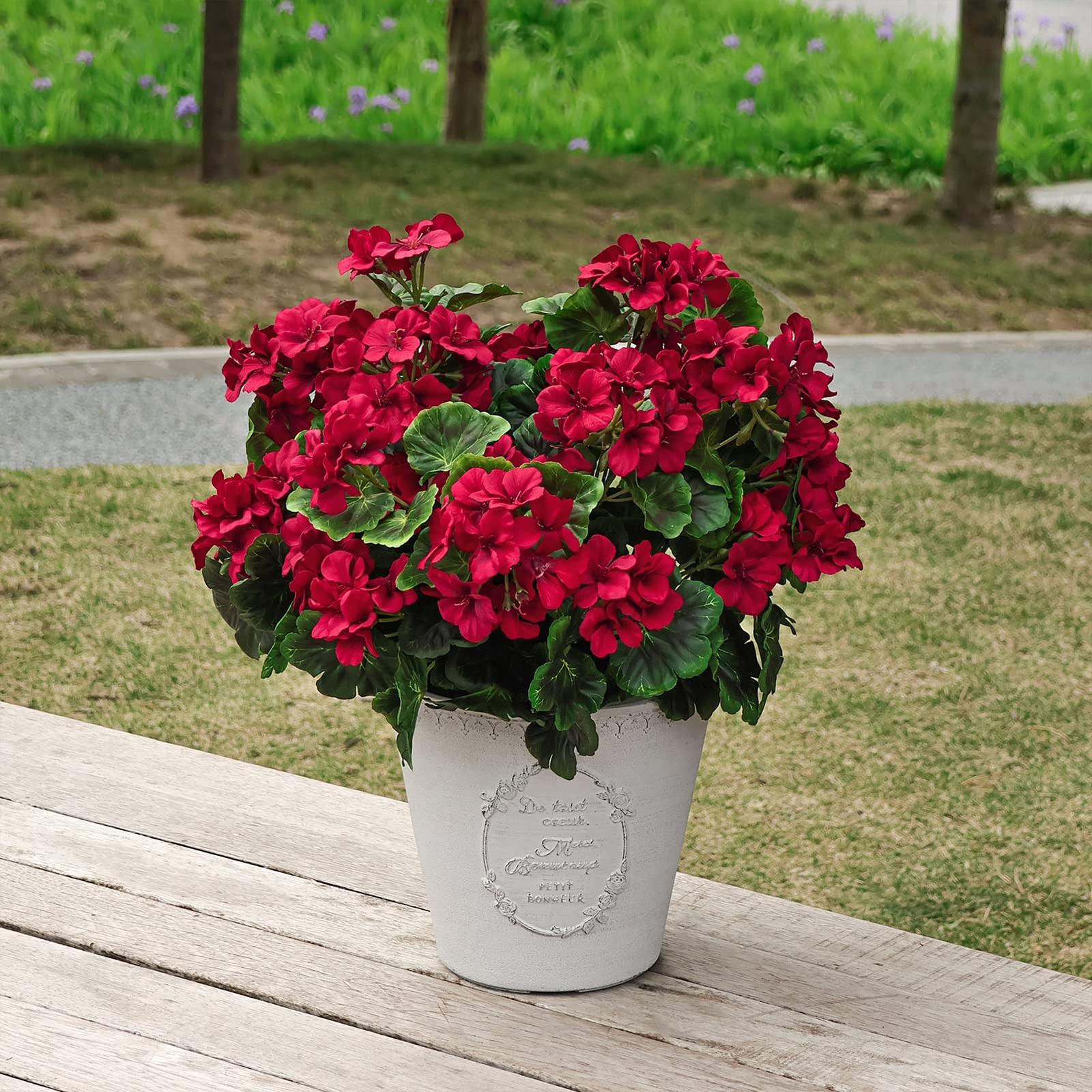 2Pcs 19” Realistic Artificial Geranium, Uv Resistant, Wedding Kitchen Garden…