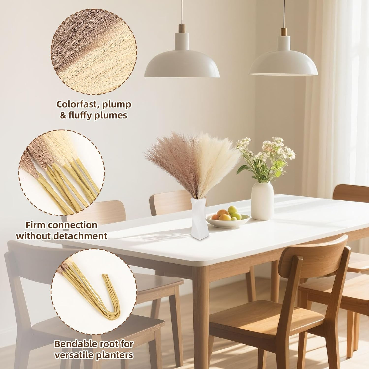 30Pcs Pampas Grass Decor,21″ Artificial Pompous Grass Bulk,Small Vase Filler Pom