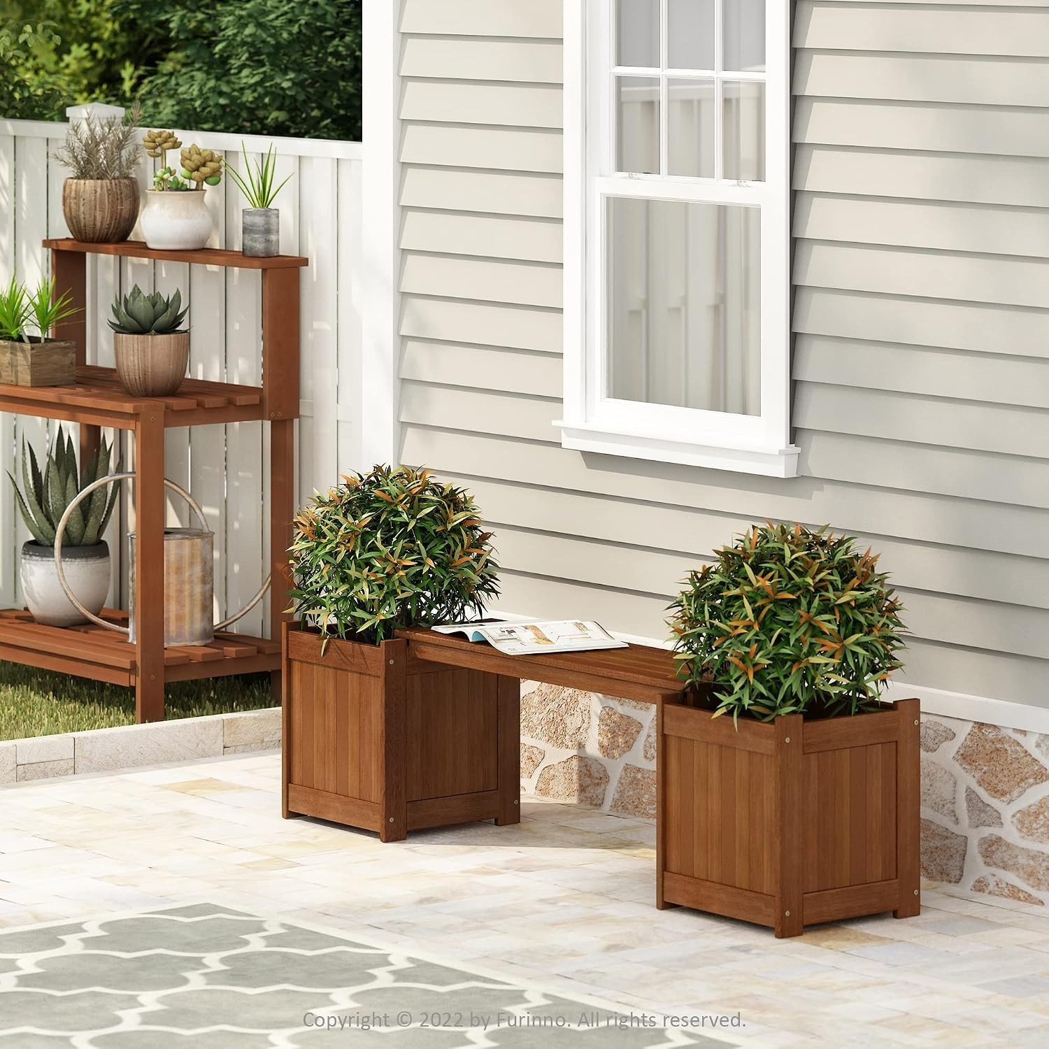 Elegant Tioman Brown Flower Box with Removable Bench – Weather Resistant Design