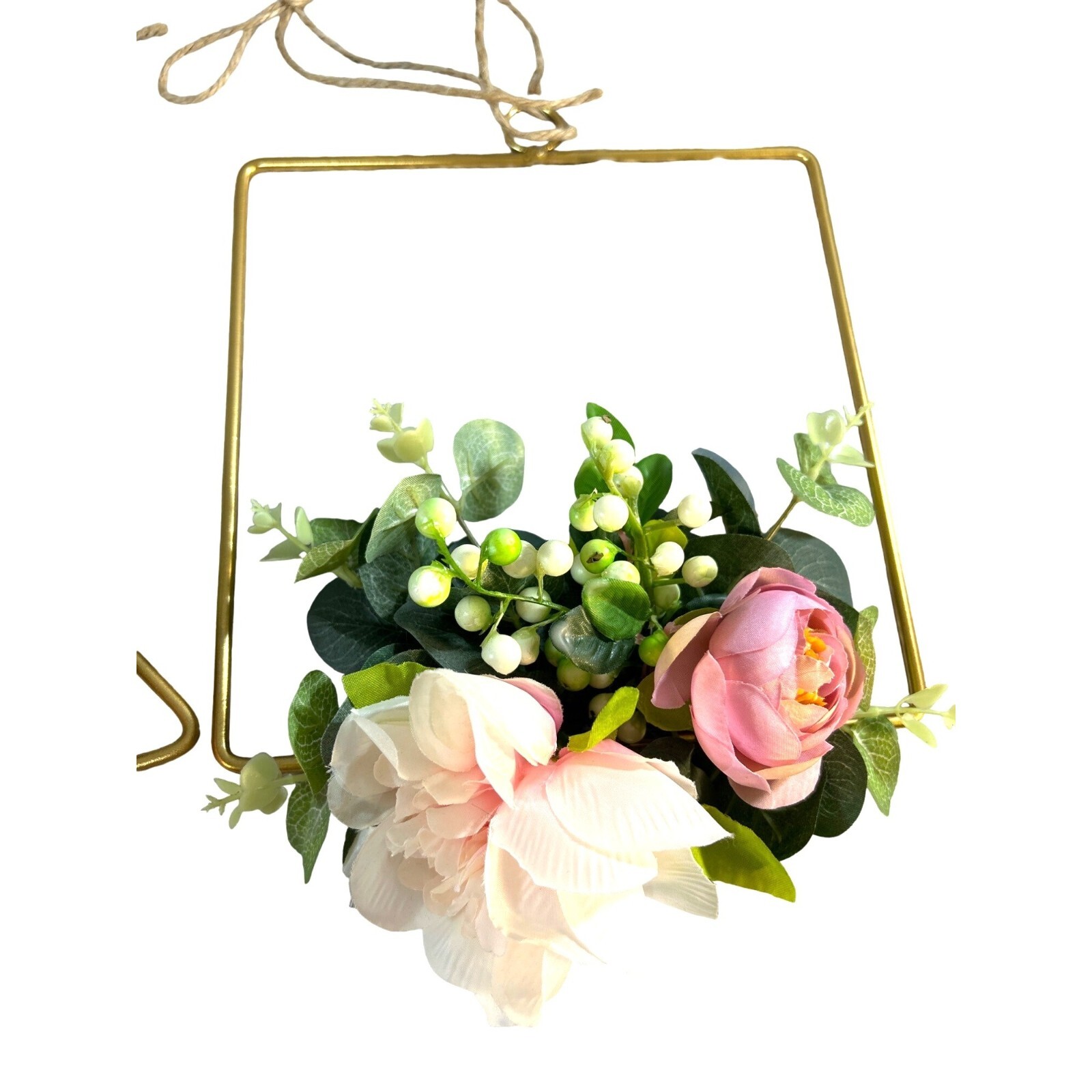 Home Decor Metal Square Circle Triangle Decoration with Silk Flowers and Greener