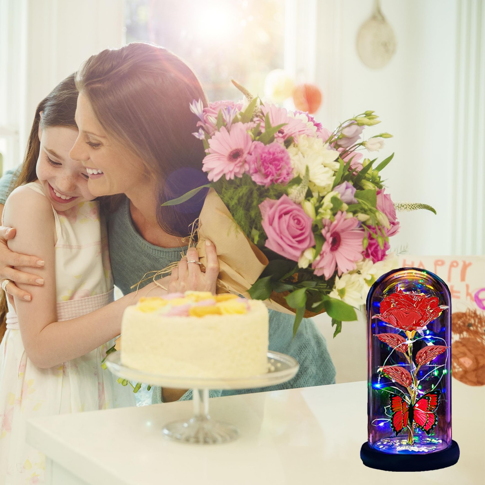 Mothers Day Flowers Gifts for Mom Wife Her Women,Light Up Rose Flower in A Gl…