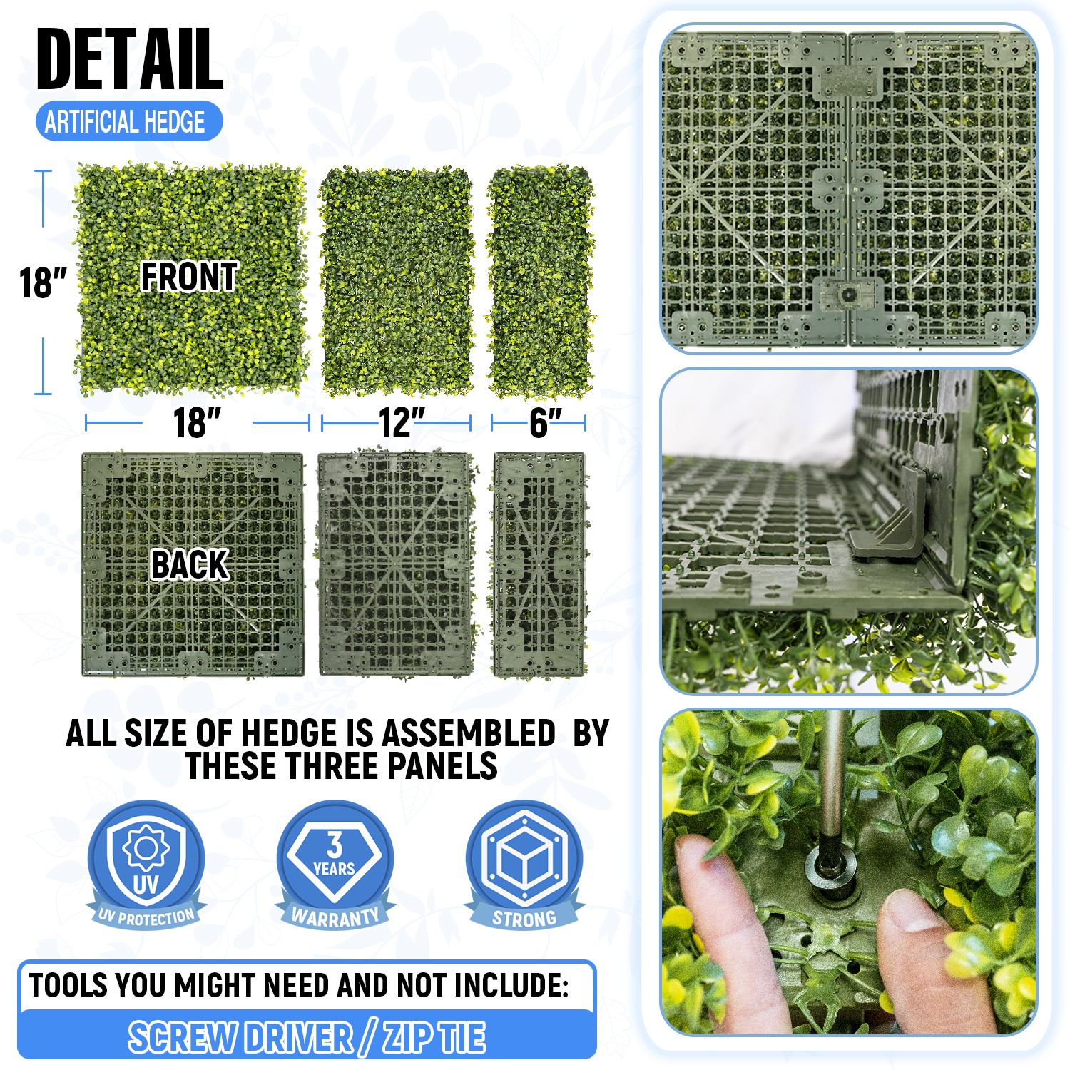 E&K Artificial Boxwood Hedge Green Privacy Fence Panel for Outdoor Home Garden