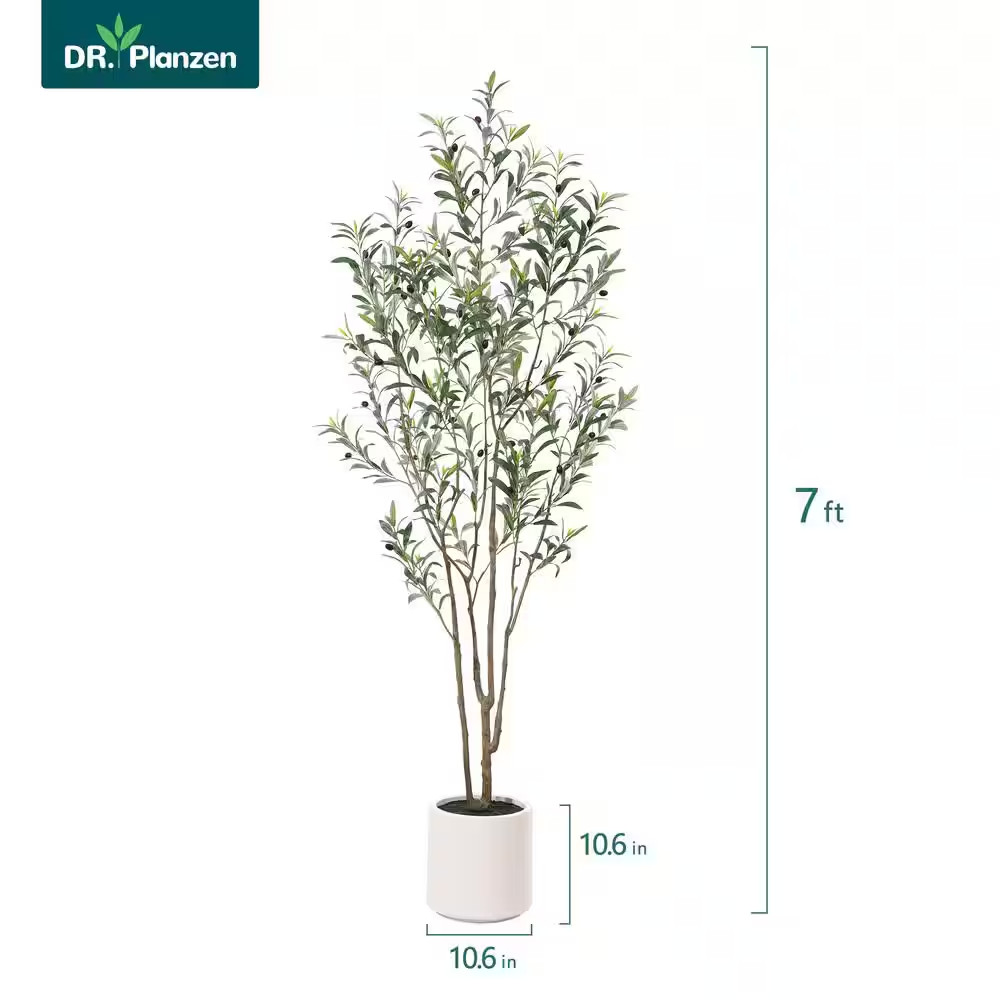 7 Ft. Artificial Olive Tree with White Planter, Large Faux Olive Silk Tree for I