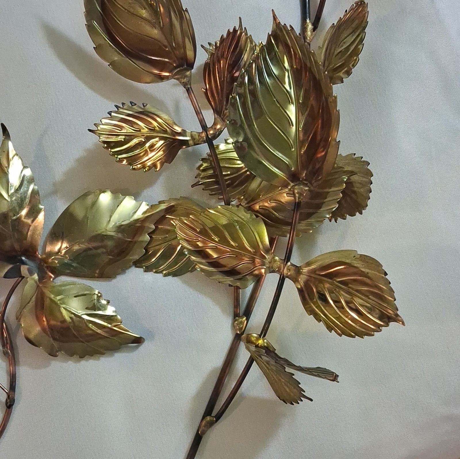 Vintage Brass And Copper Leaf Wall Sculptures. Mid Century Modern Decor
