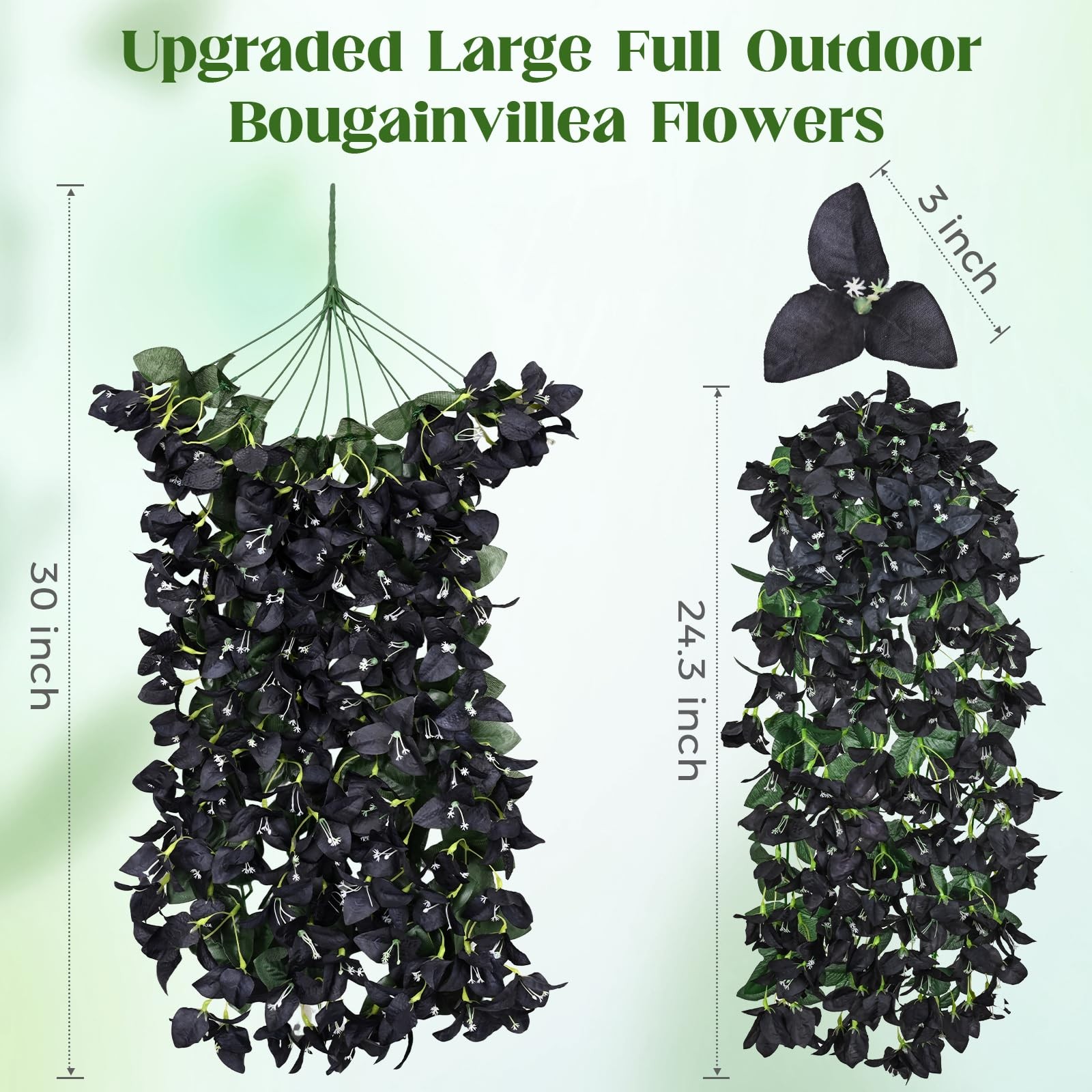 2 Pcs Artificial Flowers for Outdoors, Black Realistic Faux Silk Bougainville…