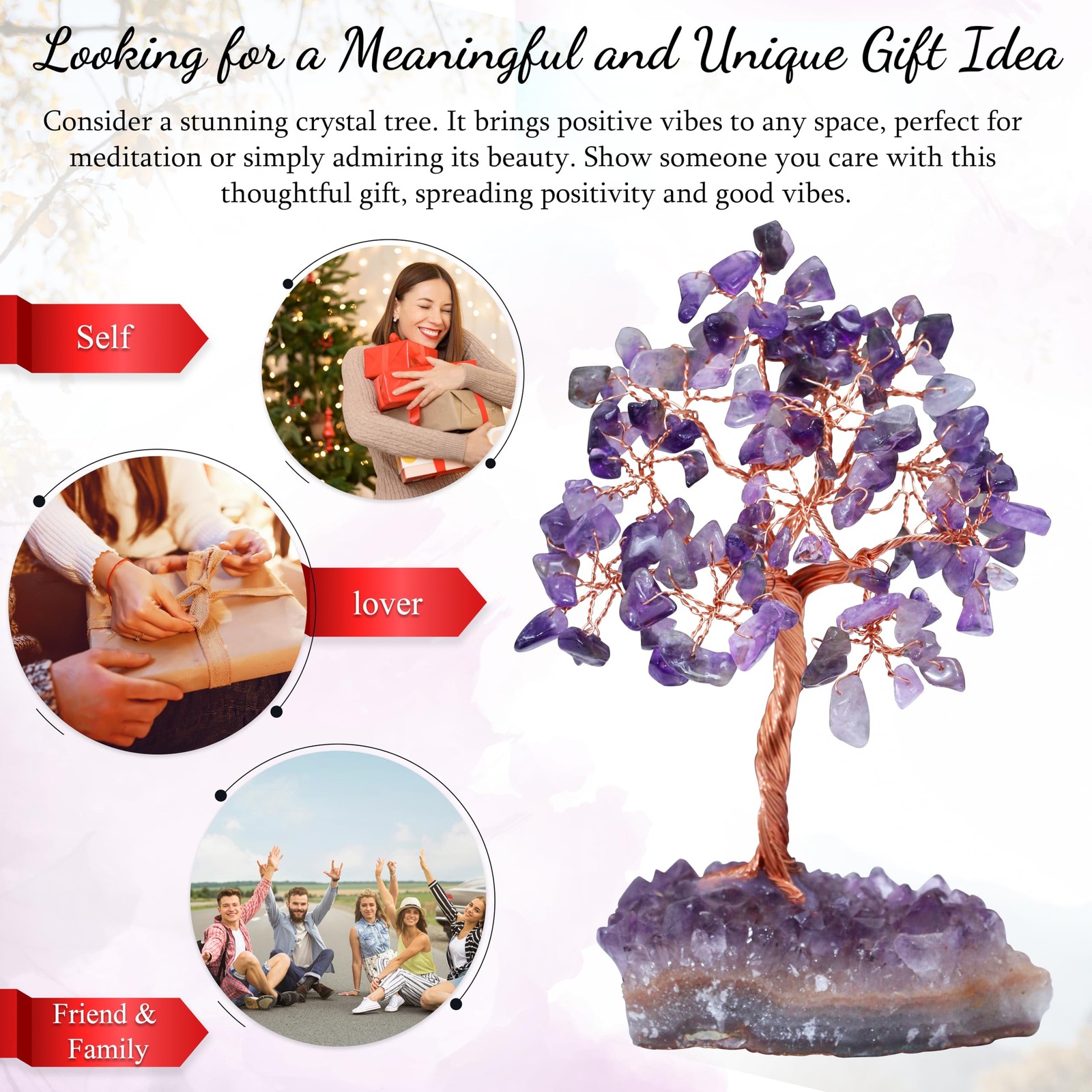 Amethyst Chakra Tree of Life – Natural Amethyst Cluster Base, Crystal Tree for P