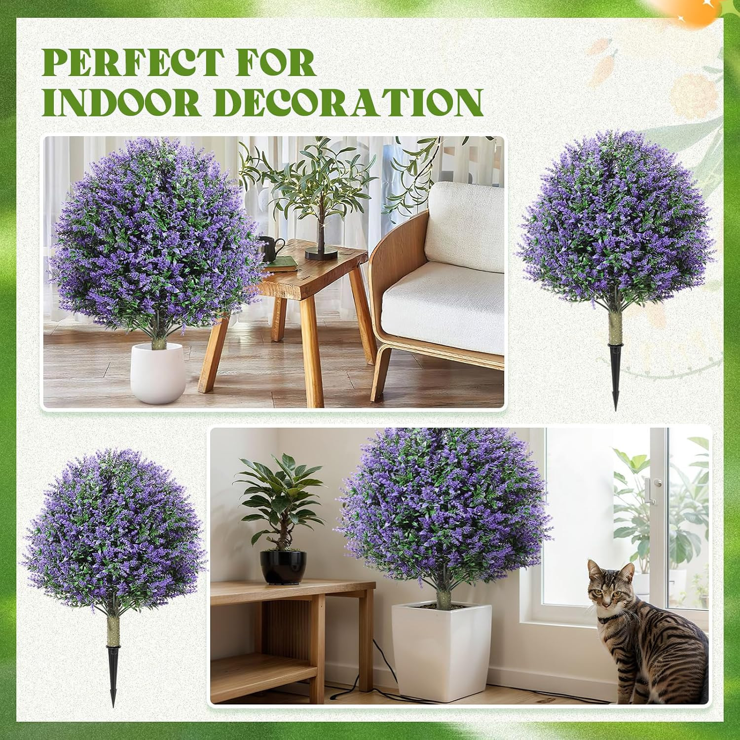 2 Pack 24″ Artificial Topiary Ball Plants Trees with Flowers