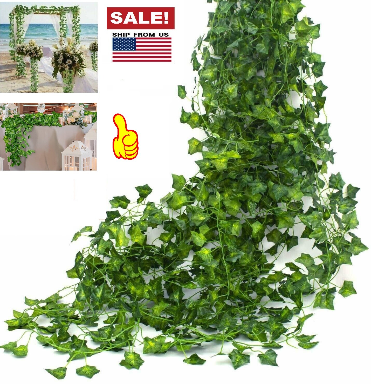 24PCS Artificial Ivy Leaf Plants Fake Hanging Garland Plants Vine Home Decor USA