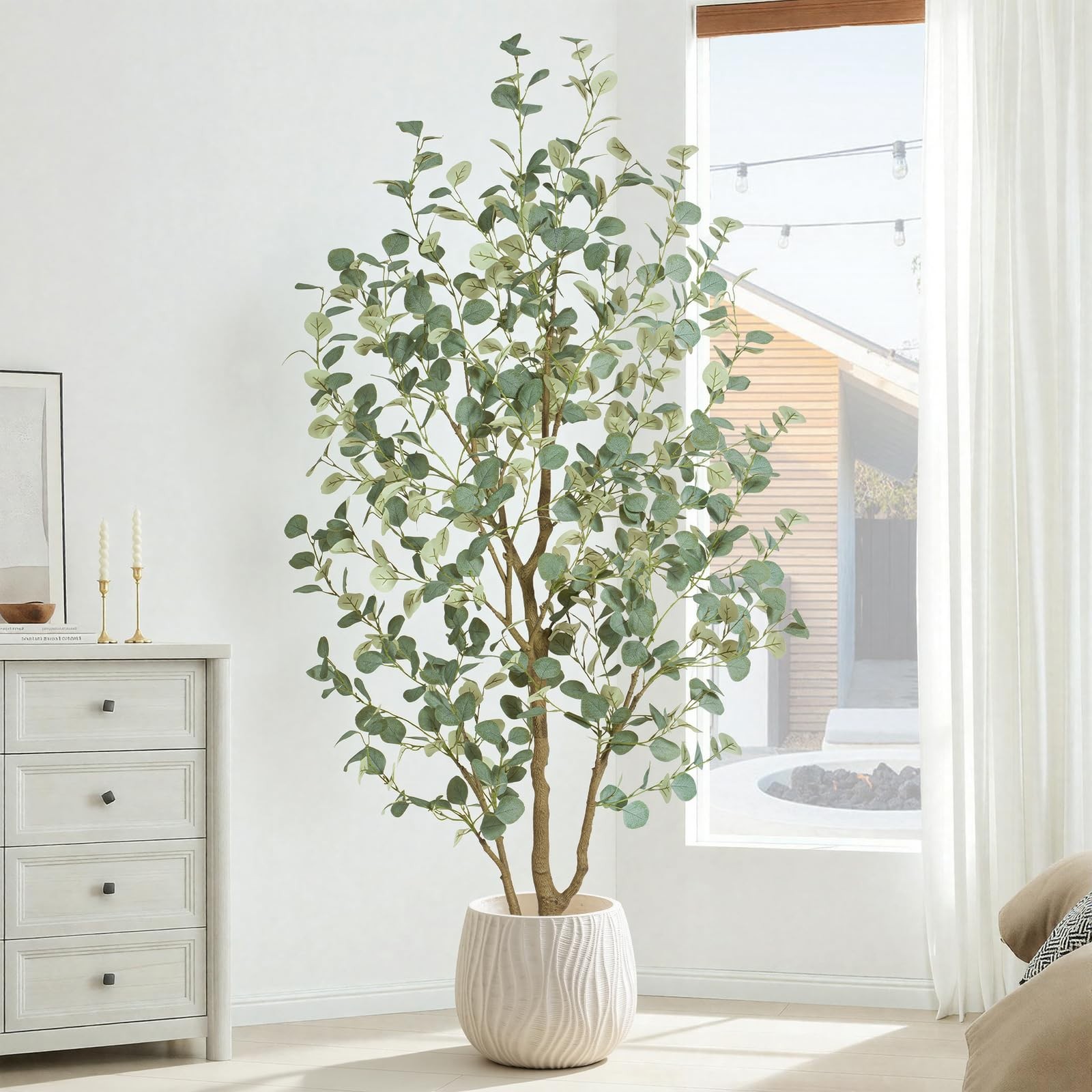 6FT Artificial Eucalyptus Tree Indoor, Faux Eucalyptus Tree with 636 Silk Lea…