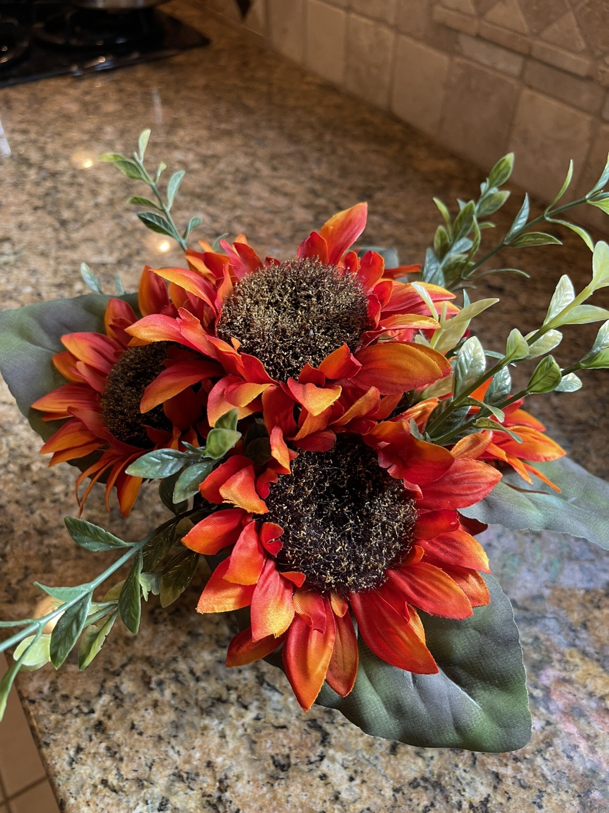 Sunflower Artificial Floral Arrangement In Ceramic Pot. Approx 9 “ tall.