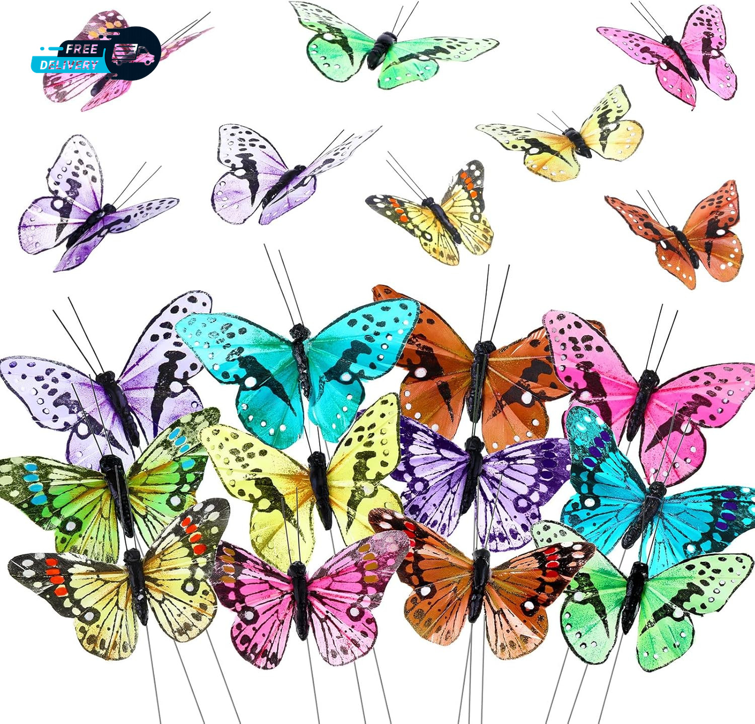 12 Set Monarch Butterfly Decoration Artificial Butterflie Feather Picks