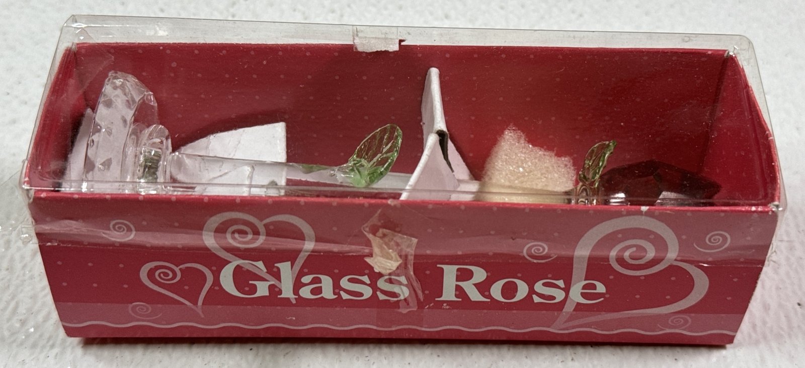 6” Valentines Day Painted Glass Rose Flower – Clear Base – New In Box ❤️ Love