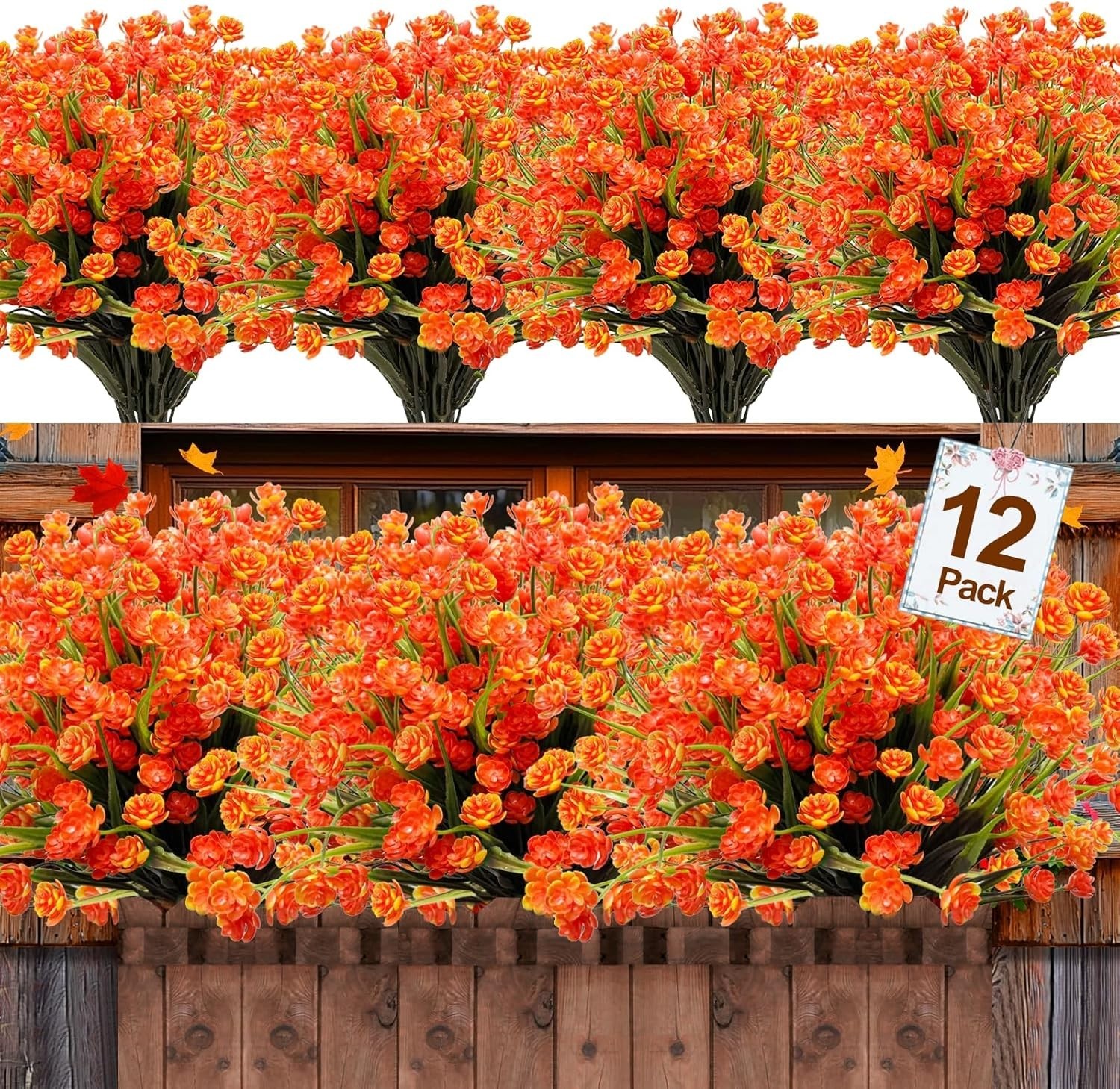 12 Bundles of Realistic UV Resistant Artificial Fall Flowers for Outdoor Decor