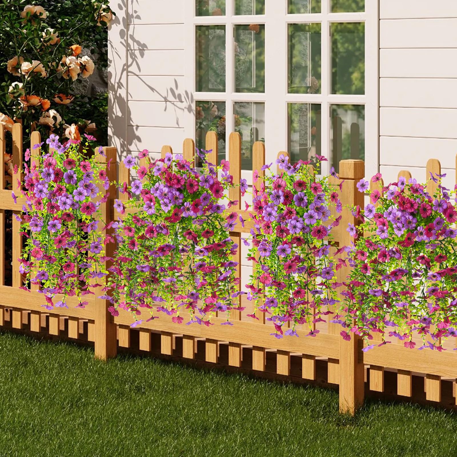 2Pcs Artificial Fake Hanging Flowers for Outdoors UV Resistant Artificial Pla…