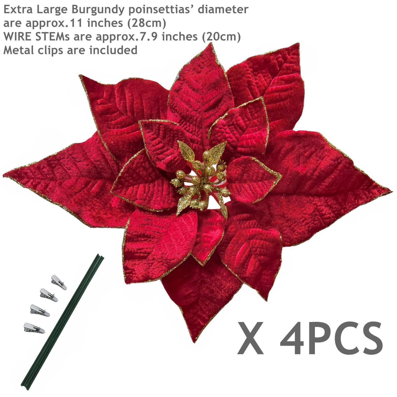 Artificial Christmas Flowers Red Velvet Poinsettia Floral Picks for Christmas…