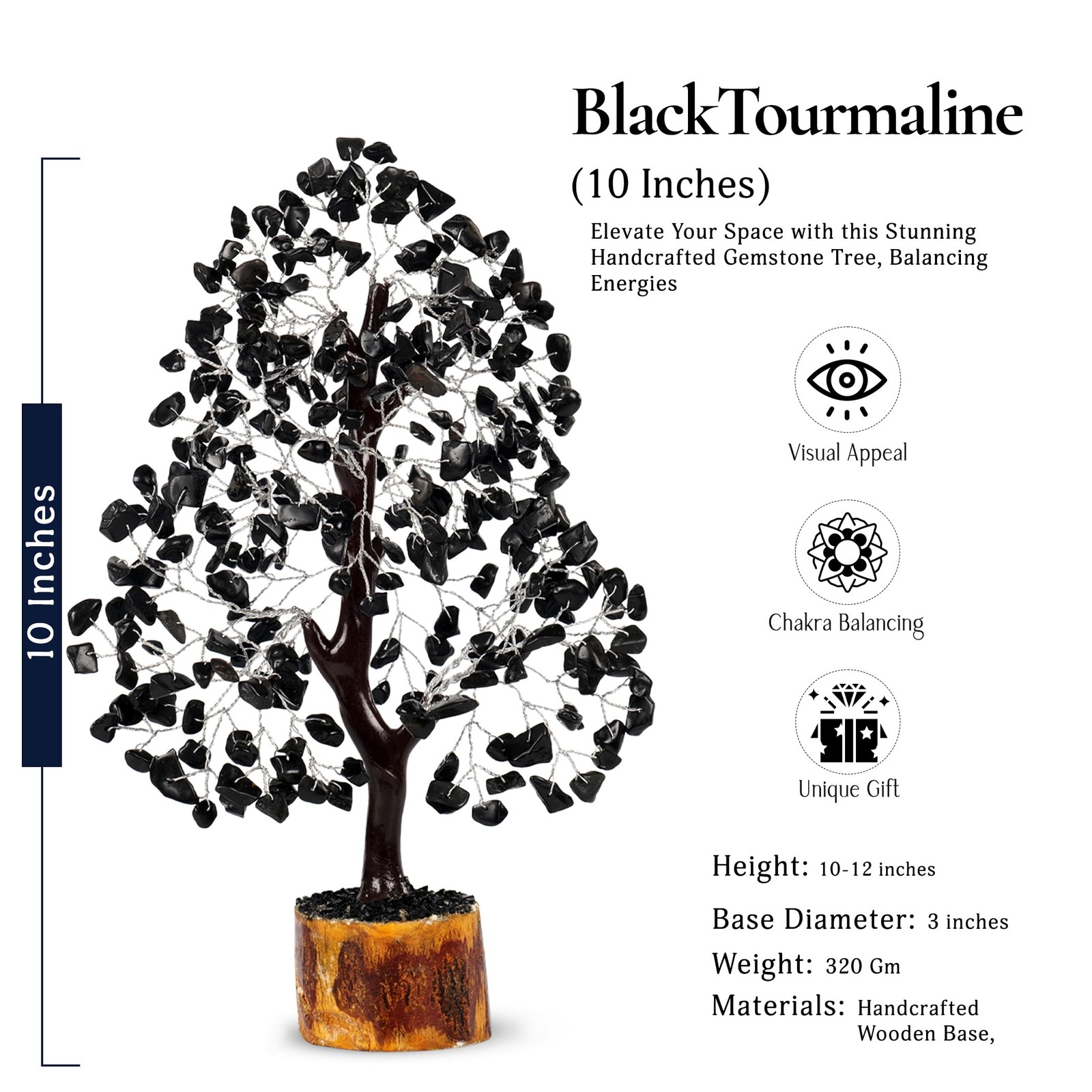 Black Tourmaline Crystal Tree Healing Stones Gemstone Spiritual Home Decor