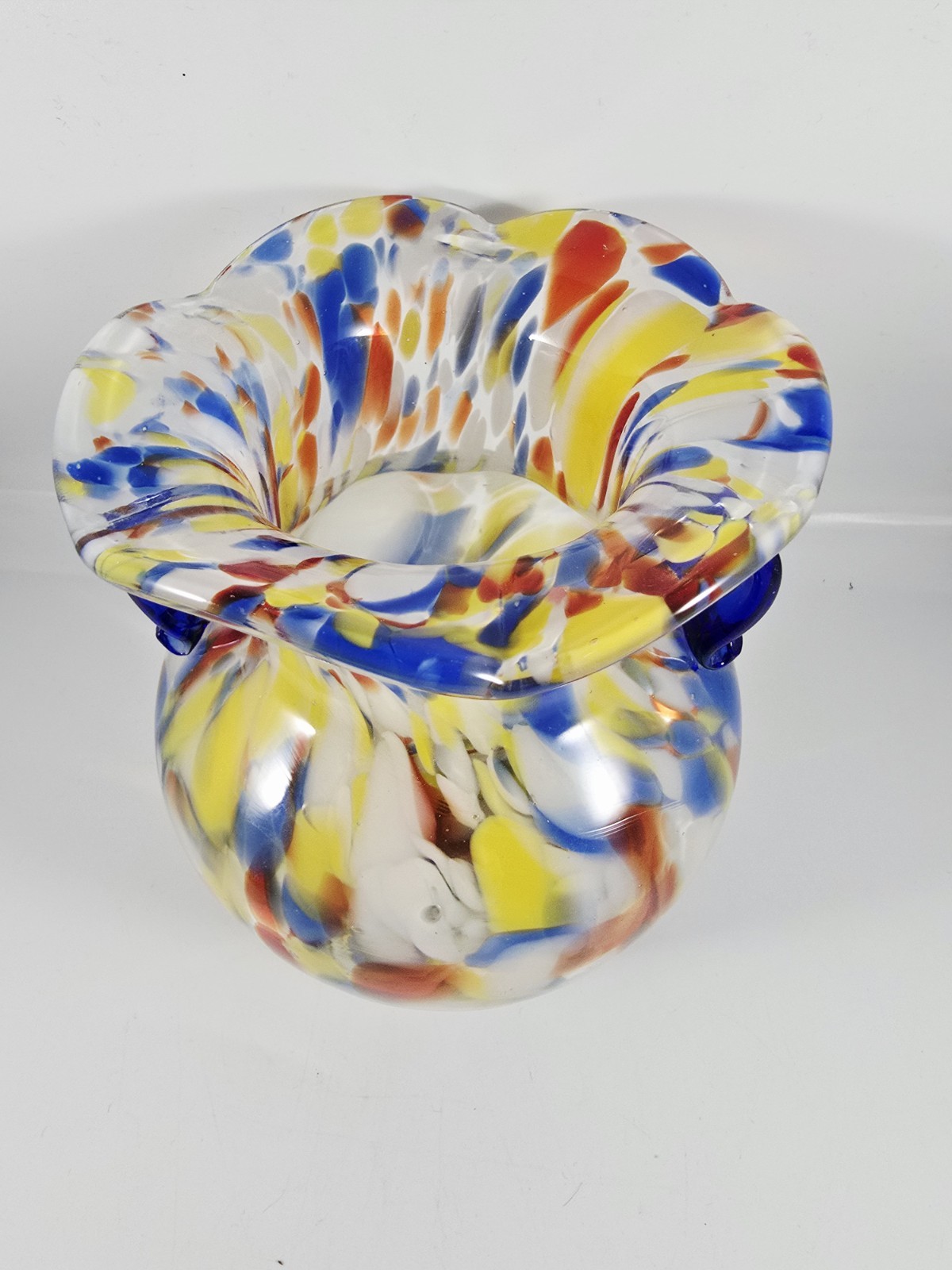 Vintage Double Handled Confetti Murano Vase Lavorazione Hand Blown Made in Italy
