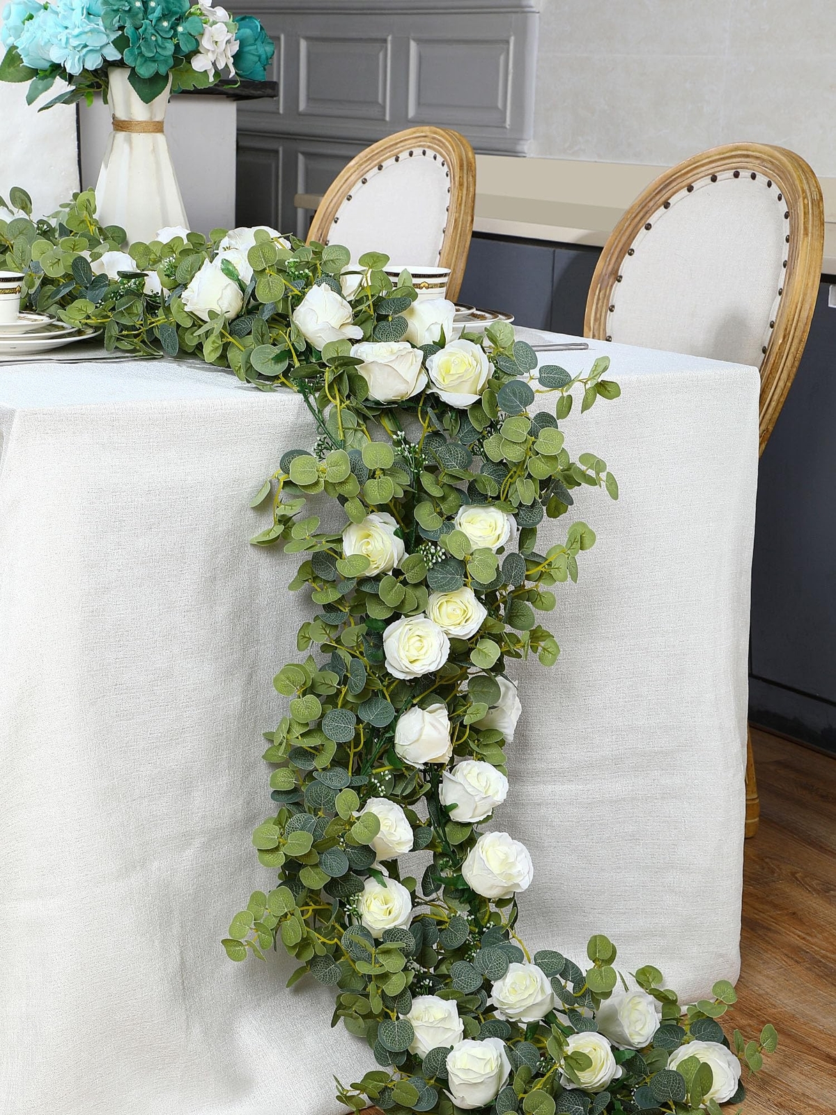 6 Pcs Wedding Garland Artificial Eucalyptus Garland Faux Flowers 5.91 ft Rose…