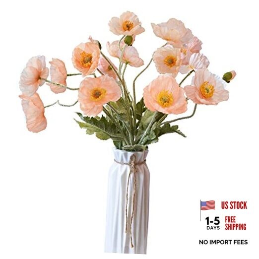 Artificial Flowers 5Pcs Poppies Flowers Artificial Silk Flowers for Home Coral