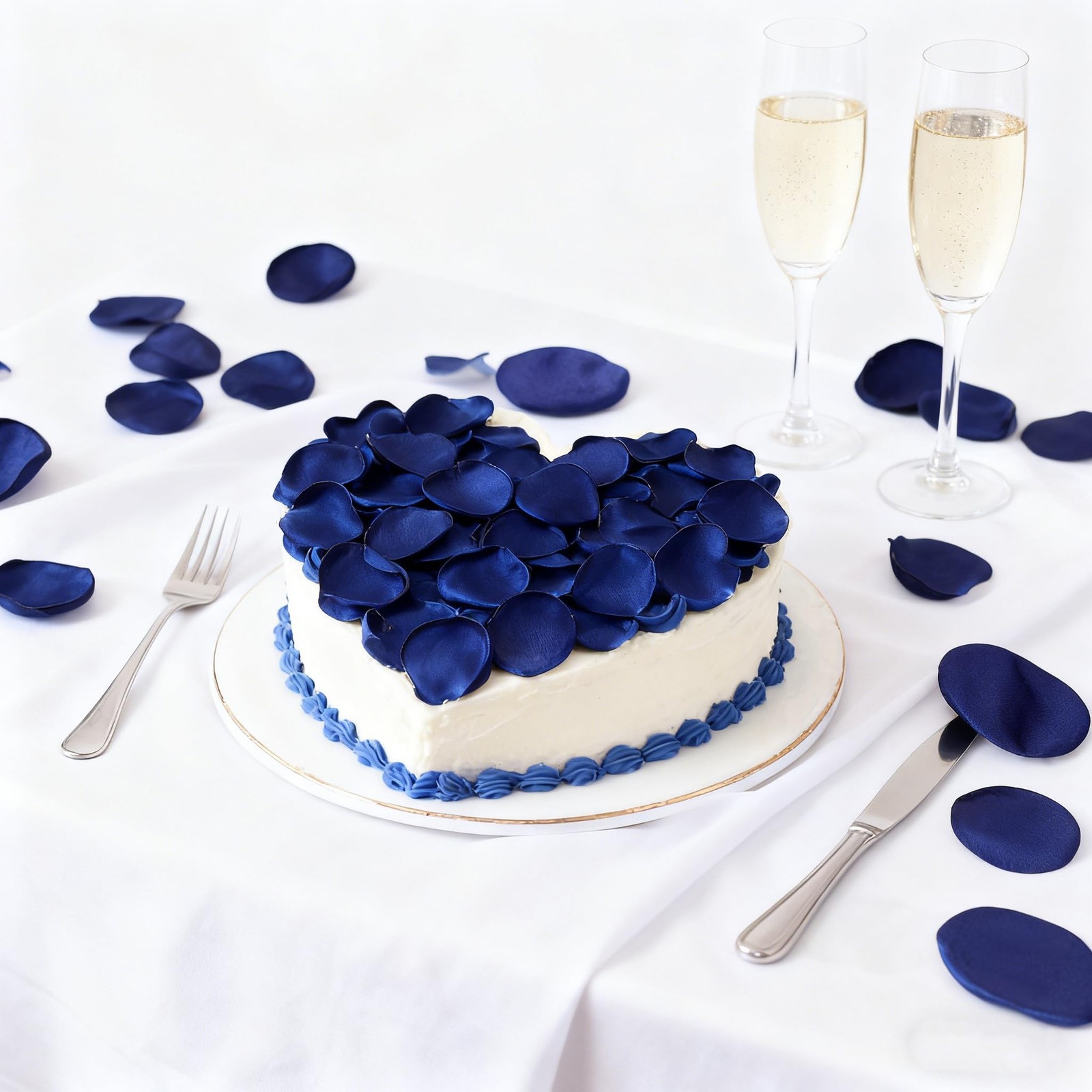 400Pcs Blue Real Touch Silk Fake Rose Petals for Wedding Decor