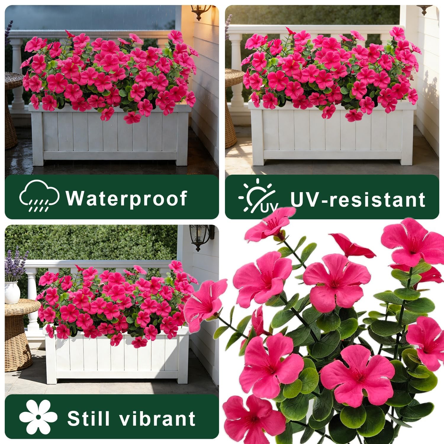4 Bundles Large Artificial Geranium Flowers for Outdoors UV Resistant Faux Si…