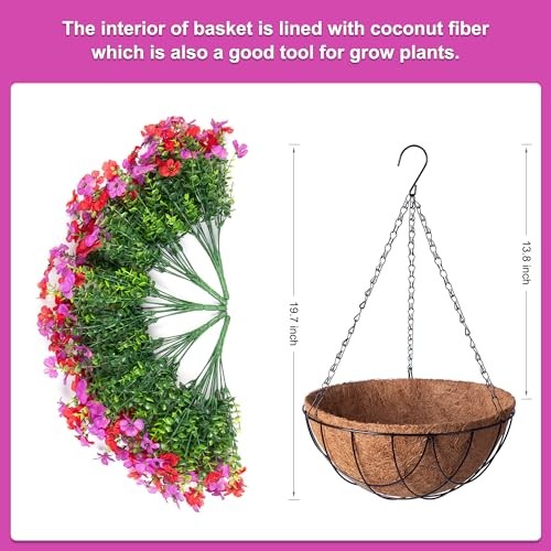 Artificial Silk Flowers Hanging Basket for Outdoor Indoor, Daisy Reddish Purple