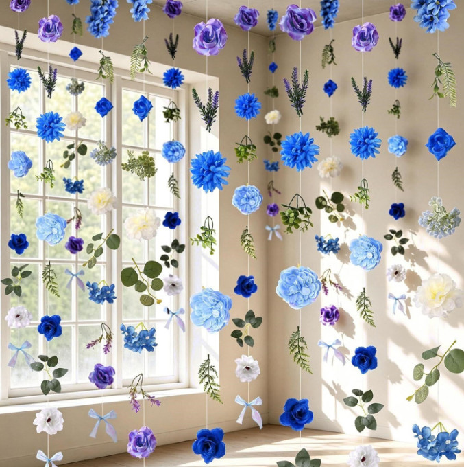 6PCS 36FT Blue Silk Flower Garland Hanging Wildflower Backdrop Wedding Decor