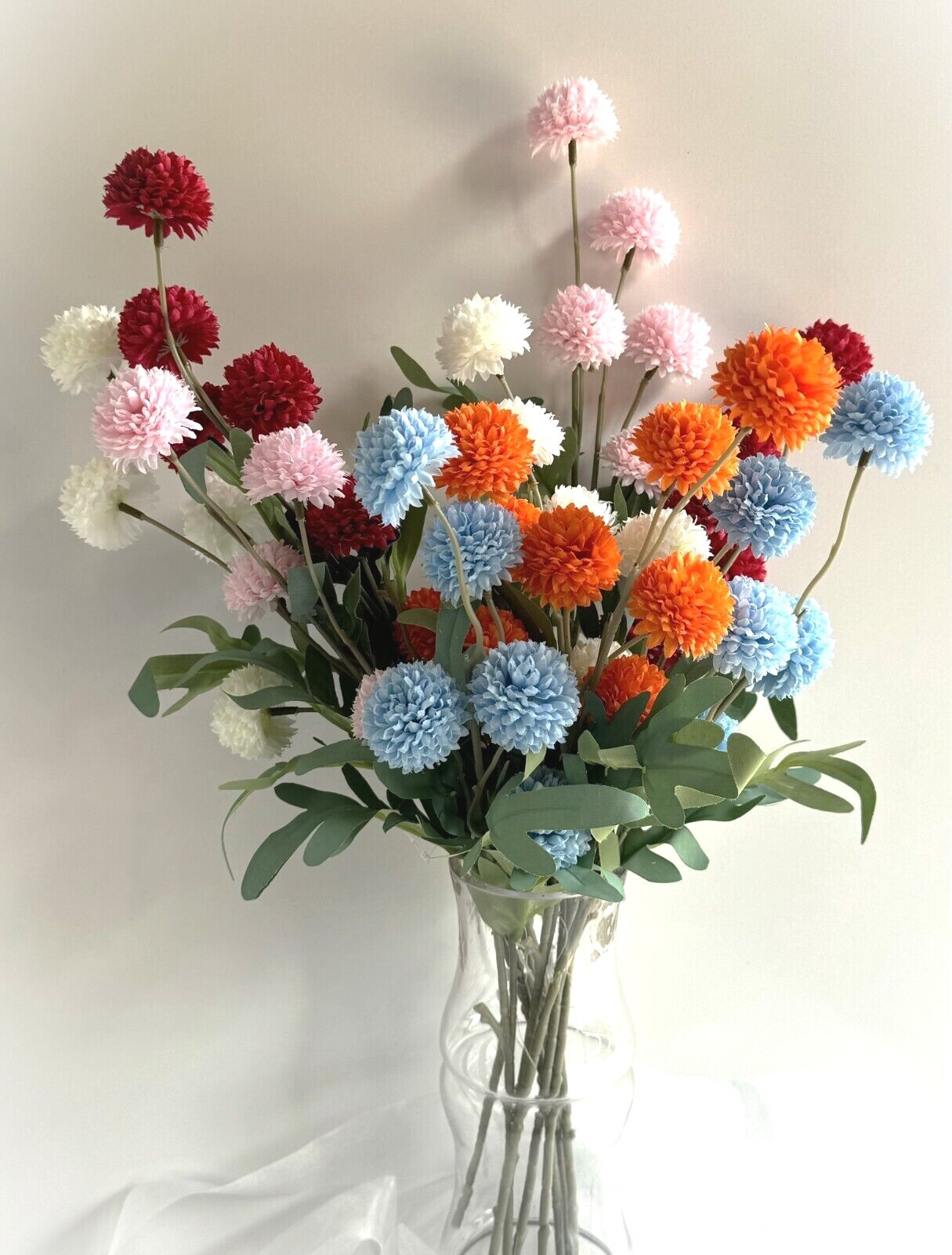 Chrysanthemum Flower Stem Pompom Spray Artificial Flowers Orange Blue Pink White