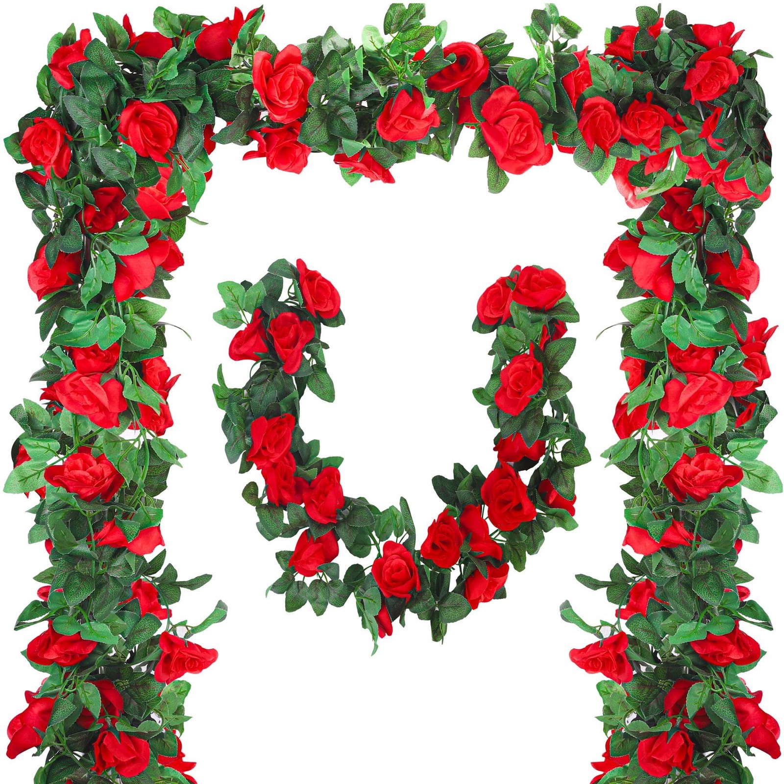 Aneco 8 Pack 64 FT Red Flower Garland Kentucky Artificial Rose Vines Derby Ro…