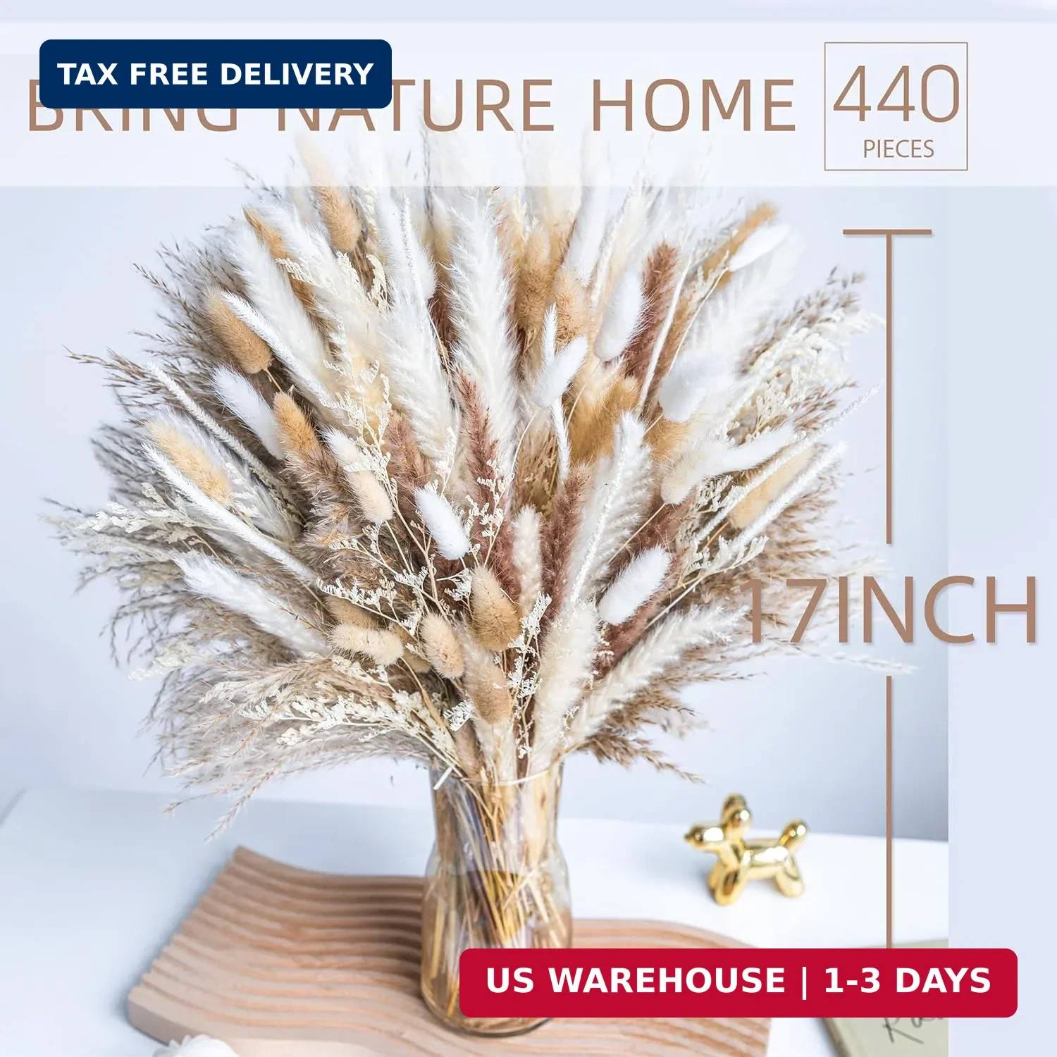 440PCS Natural Dried Pampas Grass Boho Home Decor Bouquet Phragmites Dried Flowe