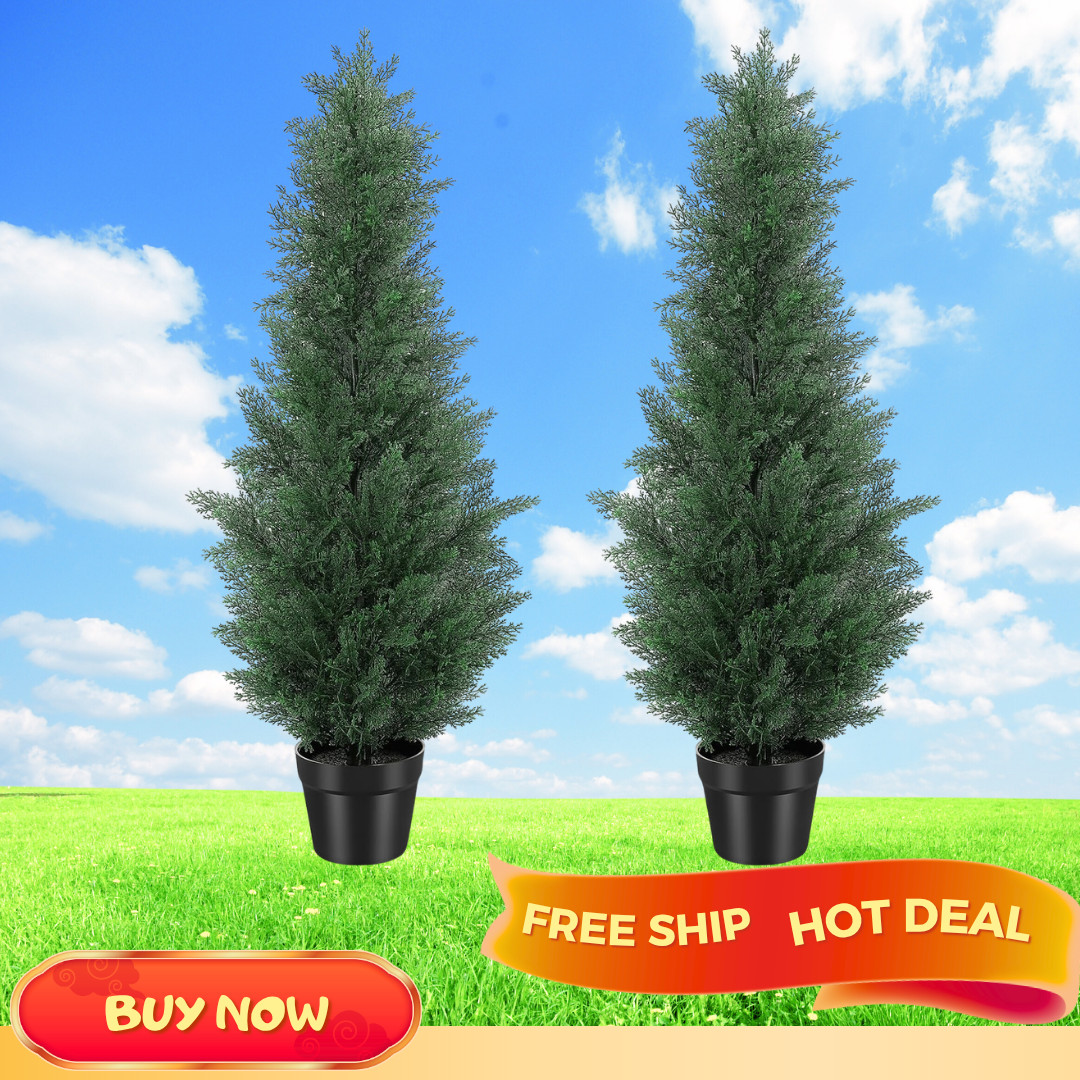 NEW 3FT Artificial Cedar Trees Set of 2 UV Resistant Faux Evergreen Decor