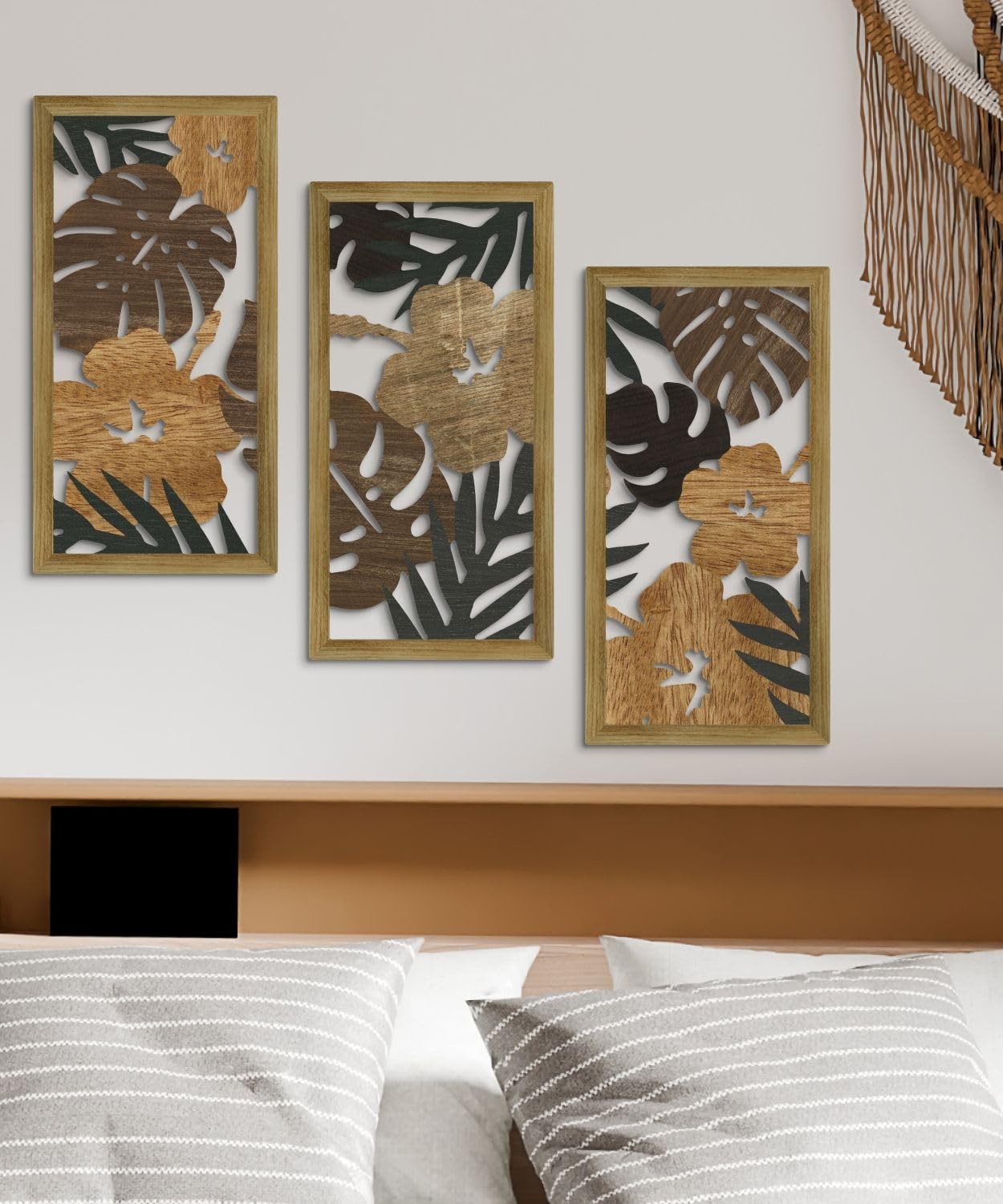 Putuo Decor Tropical Floral Wall Art, Set of 3 Plant 16.53×8.66, Auburn