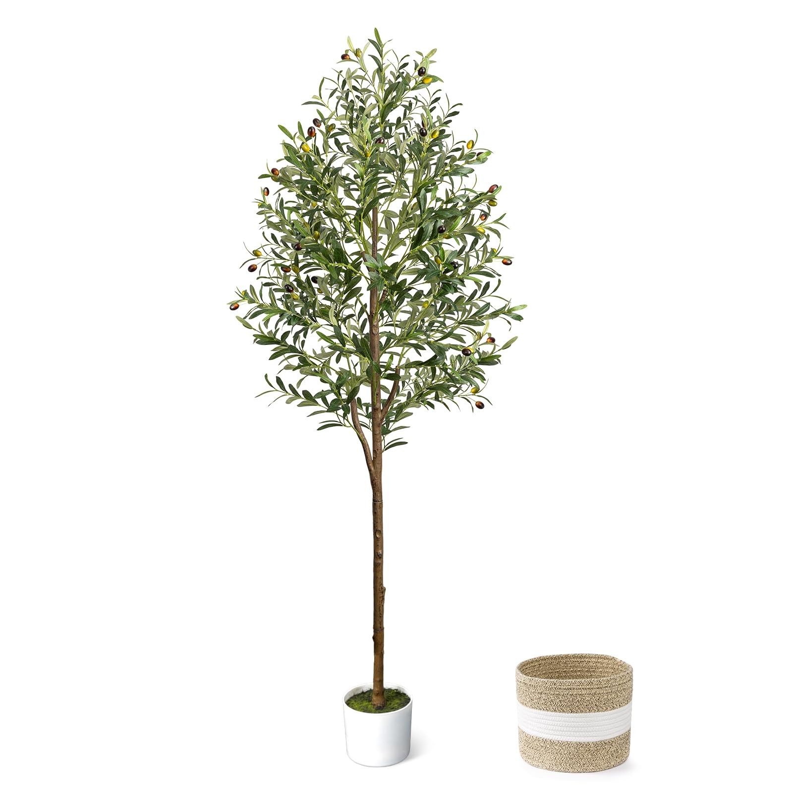 6FT Artificial Olive Tree – Indoor Tall Faux Olive Trees with Planter&Basket,…